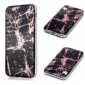 huismerk Voor iPhone XR Plating Marble Pattern Soft TPU Protective Case (Black Gold)