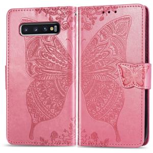 huismerk Vlinder liefde bloemen reliëf horizontale Flip lederen case voor de Galaxy S10 met houder & card slots & portemonnee & Lanyard (roze)