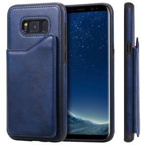 huismerk Voor Galaxy S8+ Shockproof Calf Texture Protective Case met Holder & Card Slots & Frame(Blue)