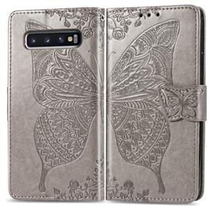 huismerk Butterfly Love bloemen reliëf horizontale Flip lederen case voor Galaxy S10 met houder & kaartsleuven & portemonnee & Lanyard (grijs)