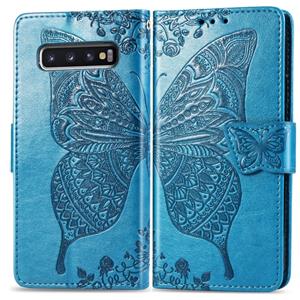 huismerk Butterfly Love bloemen reliëf horizontale Flip lederen case voor Galaxy S10 met houder & kaartsleuven & portemonnee & Lanyard (blauw)