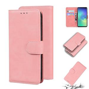 huismerk Voor Samsung Galaxy S10 + Skin Feel Pure Color Flip Leather Phone Case (Pink)