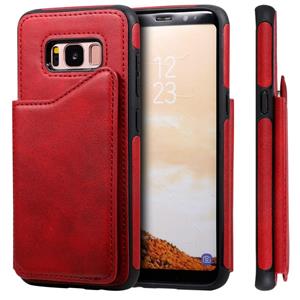 huismerk Voor Galaxy S8 Shockproof Calf Texture Protective Case met Holder & Card Slots & Frame(Red)