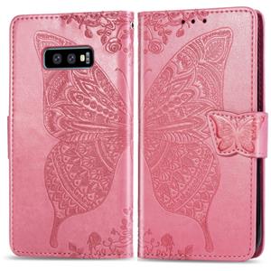 huismerk Vlinder liefde bloemen reliëf horizontale Flip lederen case voor Galaxy S10e met houder & card slots & portemonnee & Lanyard (roze)