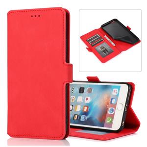 huismerk Voor iPhone 6 Retro Magnetic Closing Clasp Horizontale Flip Lederen Case met Holder & Card Slots & Photo Frame & Wallet(Red)