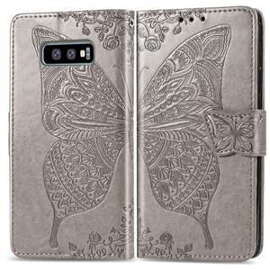 huismerk Butterfly Love bloemen reliëf horizontale Flip lederen case voor Galaxy S10e met houder & kaartsleuven & portemonnee & Lanyard (grijs)