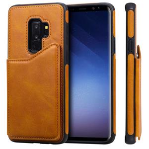 huismerk Voor Galaxy S9+ Shockproof Calf Texture Protective Case met Holder & Card Slots & Frame(Brown)