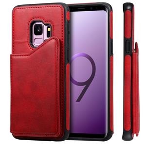 huismerk Voor Galaxy S9 Shockproof Calf Texture Protective Case met Holder & Card Slots & Frame(Red)