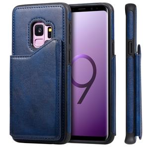 huismerk Voor Galaxy S9 Shockproof Calf Texture Protective Case met Holder & Card Slots & Frame(Blue)