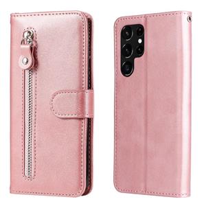 huismerk Voor Samsung Galaxy S22 Ultra 5G Calf Texture Rits Horizontale Flip Leren Telefoonhoes (Rose Gold)