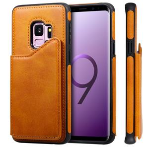 huismerk Voor Galaxy S9 Shockproof Calf Texture Protective Case met Holder & Card Slots & Frame(Brown)