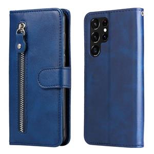 huismerk Voor Samsung Galaxy S22 Ultra 5G Calf Texture Rits Horizontale Flip Leren Telefoonhoes