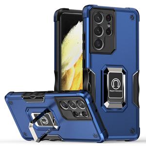 huismerk For Samsung Galaxy S21 Ultra 5G Ring Holder Non-slip Armor Phone Case(Blue)