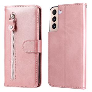 huismerk Voor Samsung Galaxy S22 5G Calf Texture Rits Horizontale Flip Leren Telefoonhoes (Rose Gold)