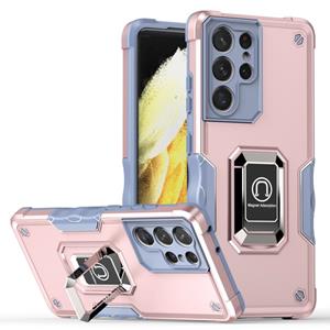 huismerk Voor Samsung Galaxy S21 Ultra 5G Ringhouder Antislip Armor Phone Case (Rose Gold)