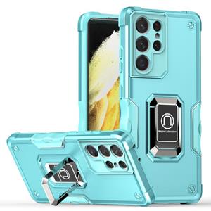 huismerk For Samsung Galaxy S21 Ultra 5G Ring Holder Non-slip Armor Phone Case(Mint Green)