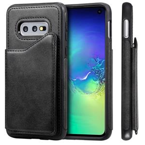 huismerk Voor Galaxy S10e Shockproof Calf Texture Protective Case met Holder & Card Slots & Frame(Black)