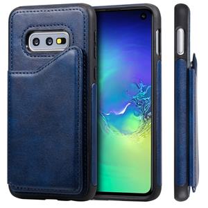 huismerk Voor Galaxy S10e Shockproof Calf Texture Protective Case met Holder & Card Slots & Frame(Blue)