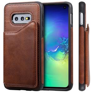 huismerk Voor Galaxy S10e Shockproof Calf Texture Protective Case met Holder & Card Slots & Frame(Coffee)