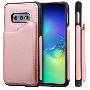 huismerk Voor Galaxy S10e Shockproof Calf Texture Protective Case met Holder & Card Slots & Frame(Rose Gold)