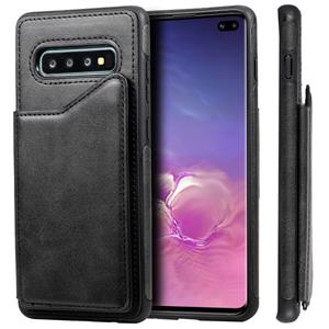 huismerk Voor Galaxy S10+ Shockproof Calf Texture Protective Case met Holder & Card Slots & Frame(Black)