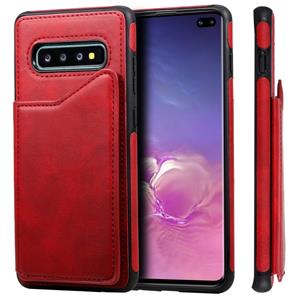 huismerk Voor Galaxy S10+ Shockproof Calf Texture Protective Case met Holder & Card Slots & Frame(Red)