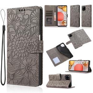 huismerk Voor Samsung Galaxy A42 5G Skin Feel Reliëf Zonnebloem Horizontale Flip Lederen Case Met Houder & Card Slots & Wallet & Lanyard