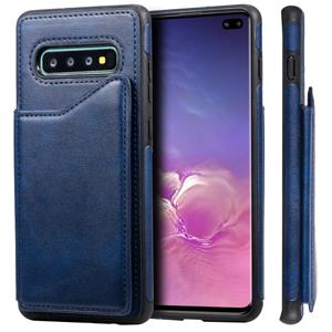 huismerk Voor Galaxy S10+ Shockproof Calf Texture Protective Case met Holder & Card Slots & Frame(Blue)