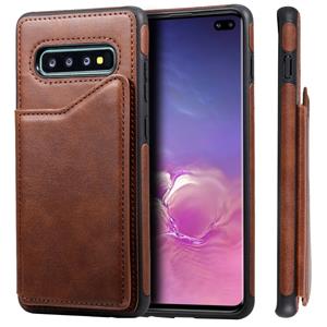 huismerk Voor Galaxy S10+ Shockproof Calf Texture Protective Case met Holder & Card Slots & Frame(Coffee)