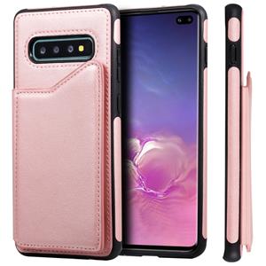 huismerk Voor Galaxy S10+ Shockproof Calf Texture Protective Case met Holder & Card Slots & Frame(Rose Gold)