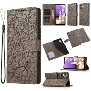 huismerk Voor Samsung Galaxy A32 5G Huid Feel Reliëf Zonnebloem Horizontale Flip Lederen Case Met Houder & Card Slots & Wallet & Lanyard