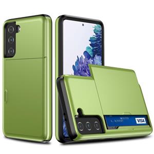 huismerk Voor Samsung Galaxy S21 5G Schokbestendig Armor Beschermhoesje met Kaartsleuf (Groen)