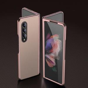 huismerk Voor Samsung Galaxy Z Fold3 5G Plating Lederen Telefoonhoes (Rose Gold)