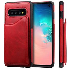 huismerk Voor Galaxy S10 Shockproof Calf Texture Protective Case met Holder & Card Slots & Frame(Red)