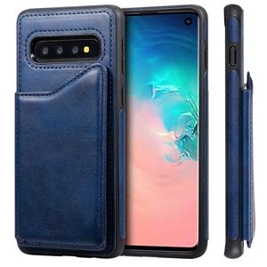 huismerk Voor Galaxy S10 Shockproof Calf Texture Protective Case met Holder & Card Slots & Frame(Blue)