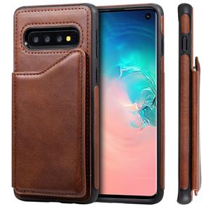 huismerk Voor Galaxy S10 Shockproof Calf Texture Protective Case met Holder & Card Slots & Frame(Coffee)