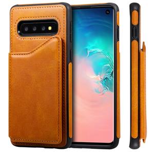 huismerk Voor Galaxy S10 Shockproof Calf Texture Protective Case met Holder & Card Slots & Frame(Brown)