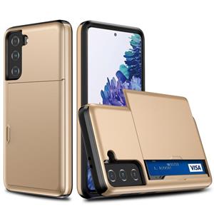 huismerk Voor Samsung Galaxy S21 + 5G Schokbestendig Armor Beschermhoesje met Kaartsleuf (Goud)