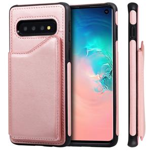 huismerk Voor Galaxy S10 Shockproof Calf Texture Protective Case met Holder & Card Slots & Frame(Rose Gold)