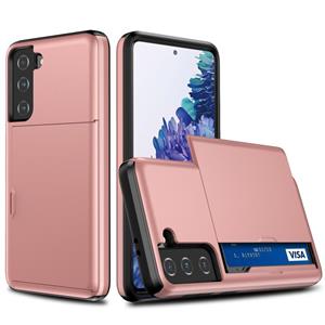 huismerk Voor Samsung Galaxy S21 + 5G Schokbestendig Armor Beschermhoesje met Kaartsleuf (Rose Gold)