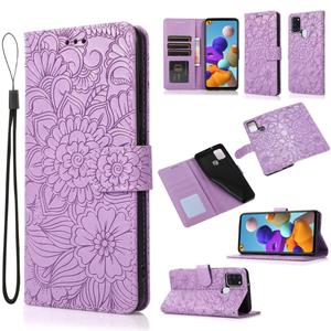 huismerk Voor Samsung Galaxy A21S Skin For Feel reliëf Sunflower Horizontal Flip Leren Case met Houder & Card Slots & Wallet & Lanyard (Purple)