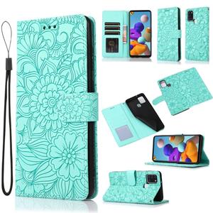 huismerk Voor Samsung Galaxy A21S Skin For Feel reliëf Sunflower Horizontal Flip Lederen Case met Houder & Card Slots & Wallet & Lanyard