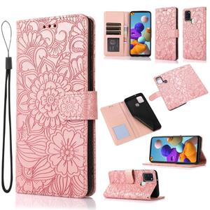 huismerk Voor Samsung Galaxy A21S Skin For Feel reliëf Sunflower Horizontale Flip Leren Case met Houder & Card Slots & Wallet & Lanyard (Rose Gold)