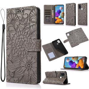 huismerk Voor Samsung Galaxy A21S Skin For Feel reliëf Sunflower Horizontale Flip Leren Case met Houder & Card Slots & Wallet & Lanyard