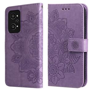 huismerk Voor Oppo Realme GT NEO2 7-Petal Bloemen In reliëf gemaakte Flip Lederen Telefoonhoes met Houder & Card Slots (licht Paars)