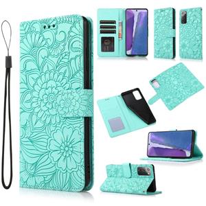 huismerk Voor Samsung Galaxy Note20 Huid Feel In reliëf Zonnebloem Horizontale Flip Leren Case Met Houder & Card Slots & Portemonnee & Lanyard (Groen)