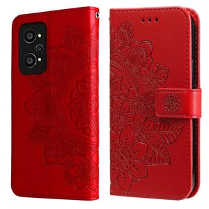 huismerk Voor Oppo Realme GT Neo2 7-Petal Bloemen In reliëf gemaakte Flip Leren Telefoonhoesje Met Houder & Card Slots