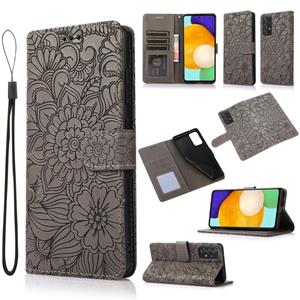 huismerk Voor Samsung Galaxy A52 5G / 4G Huid Feel In reliëf Zonnebloem Horizontale Flip Lederen Case Met Houder & Card Slots & Wallet & Lanyard