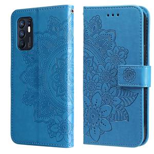 huismerk Voor Oppo Reno6 4G 7-Petal Bloemen In reliëf gemaakte Flip Leren Telefoonhoesje Met Houder & Card Slots