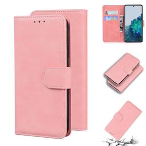 huismerk Voor Samsung Galaxy S21 + 5G Skin Feel Pure Color Flip Leather Phone Case (Pink)